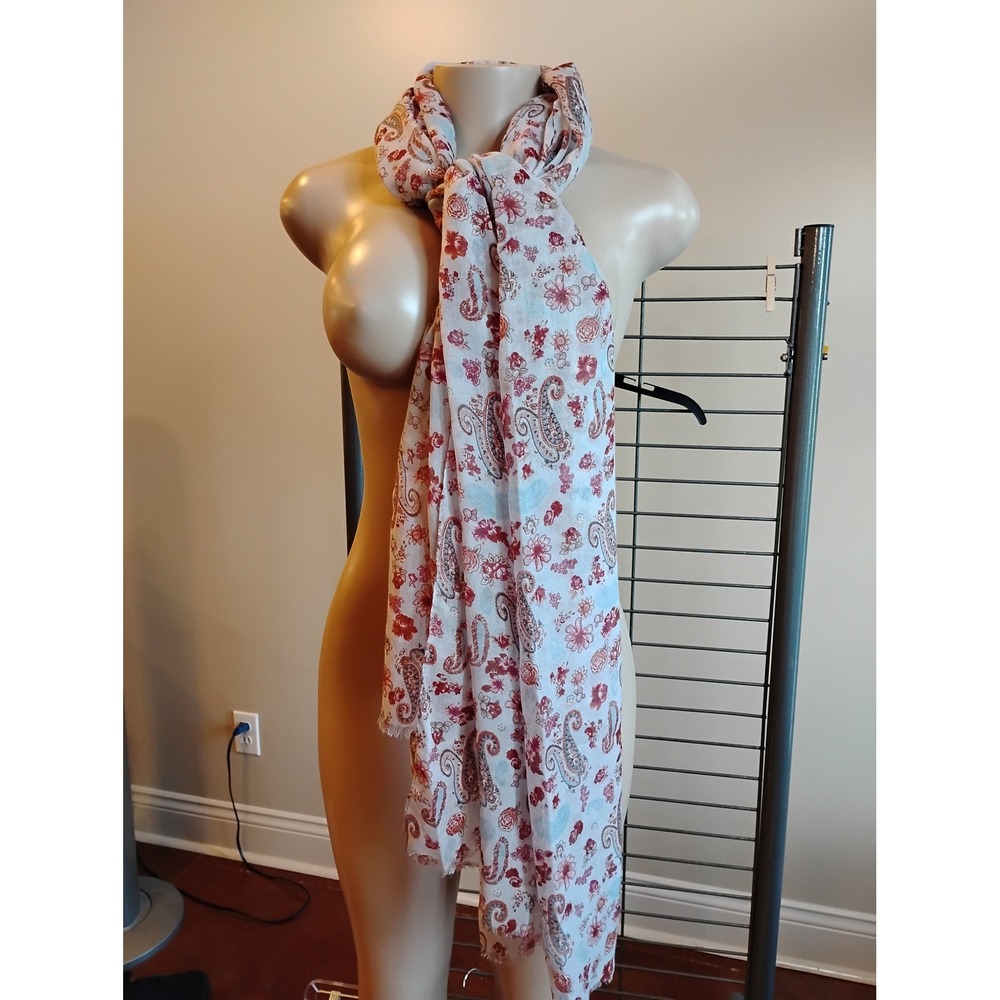 Red Paisley Floral Viscose Scarf Lightweight Bohemian Shawl Wrap 78x35